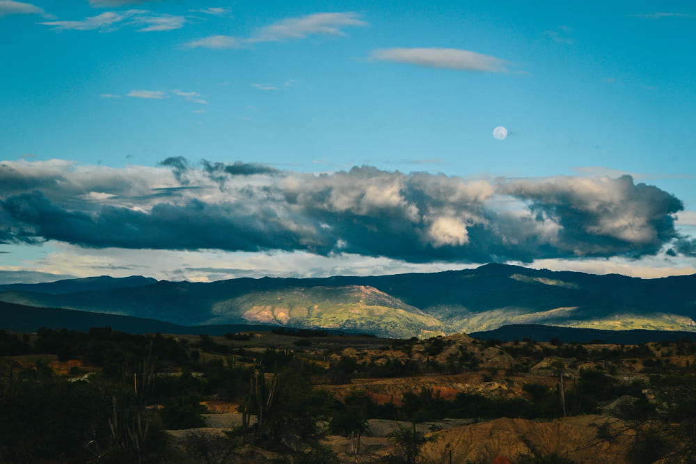 dark clouds rocky hills tatacoa desert colombia